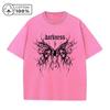 Camiseta Informal Lavada para Hombre con Estampado de Mariposas Góticas Verano Corte Holgado Algodón Puro Cuello Redondo Manga Corta Estilo Retro Urbano