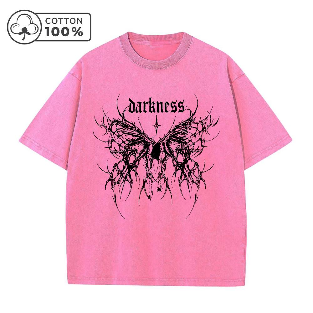 Camiseta Informal Lavada para Hombre con Estampado de Mariposas Góticas Verano Corte Holgado Algodón Puro Cuello Redondo Manga Corta Estilo Retro Urbano