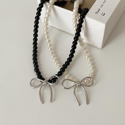 Premium Pearl Metal Bow Necklace Women'S Hair Accessories Retro Personality Simple Versatile Temperament Neck Chain Collarbone Chain