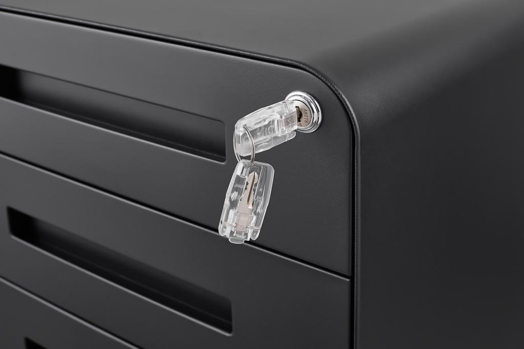 Armário de Arquivo de Escritório Preto com 3 Gavetas Móvel para Debaixo da Mesa, Armazenamento para Arquivos Jurídico/Carta/A4, Design Anti-Tombamento com 5 Rodas, Aço Laminado a Frio, À Prova d'Água