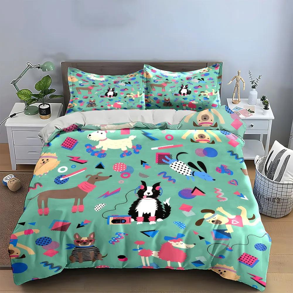 Colorful Dog Fitness Art Set Soft Comfortable Duvet Cover Bedding Set Included 1*Duvet Cover & 2*Pillowcases gift