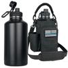 64 Oz Insulated Water Bottle with Sleeve Half Gallon Metal Gym Water Jug for Men Women Black