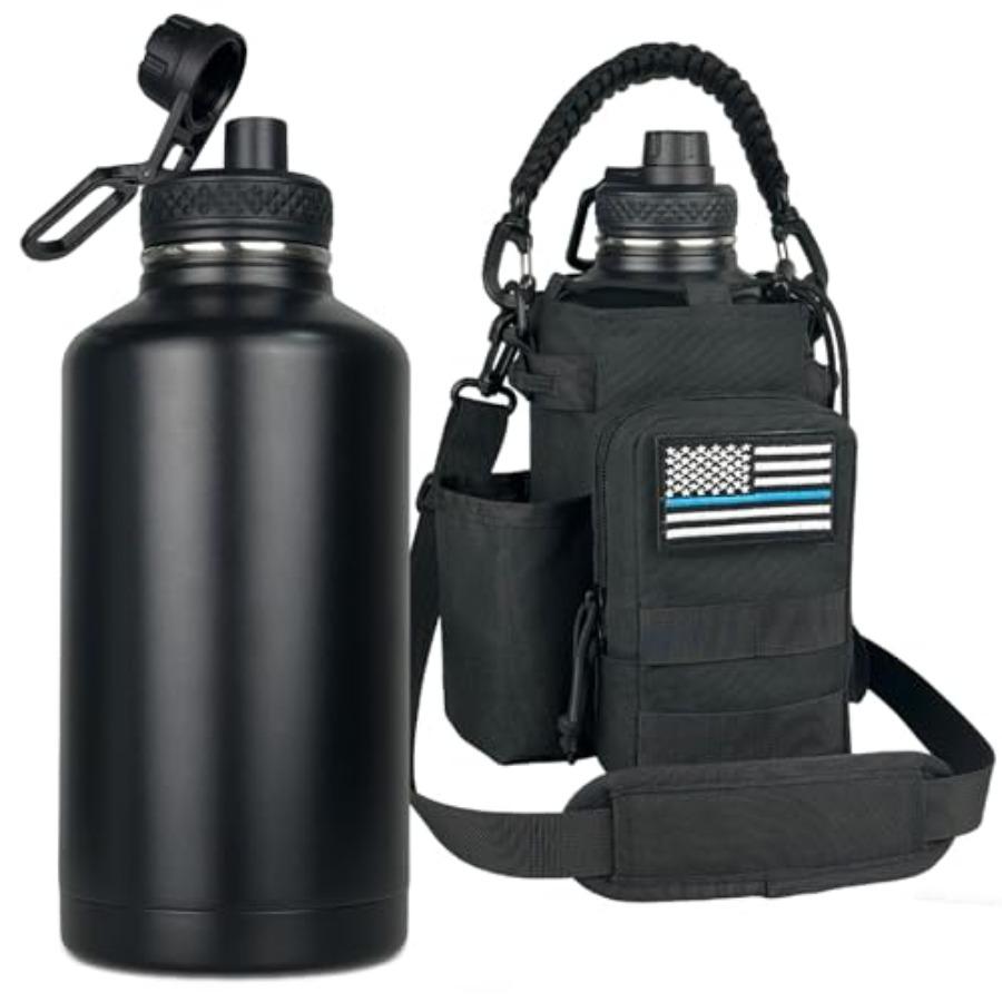 

64 oz Insulated Water Bottle with Sleeve Half Gallon Metal Gym Water Jug for Men Women Black United States