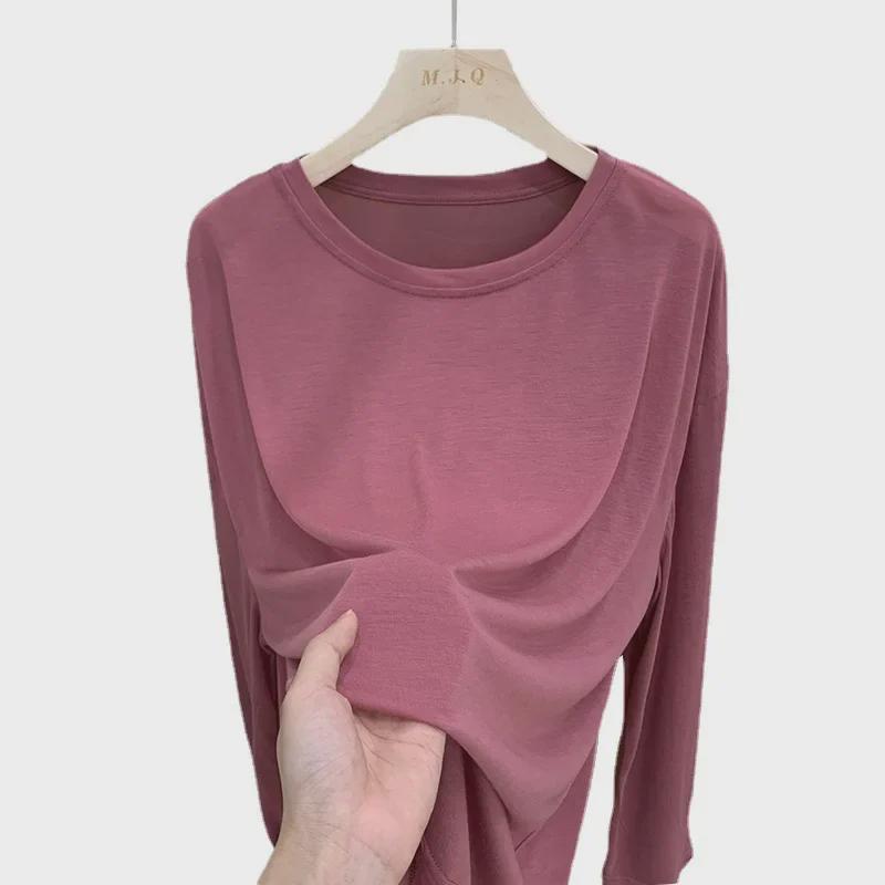 Women's Summer Ice Silk Long-Sleeve T-Shirt: Thin, Loose, Round Neck, Niche Sunscreen & Trendy Air Conditioning Top.