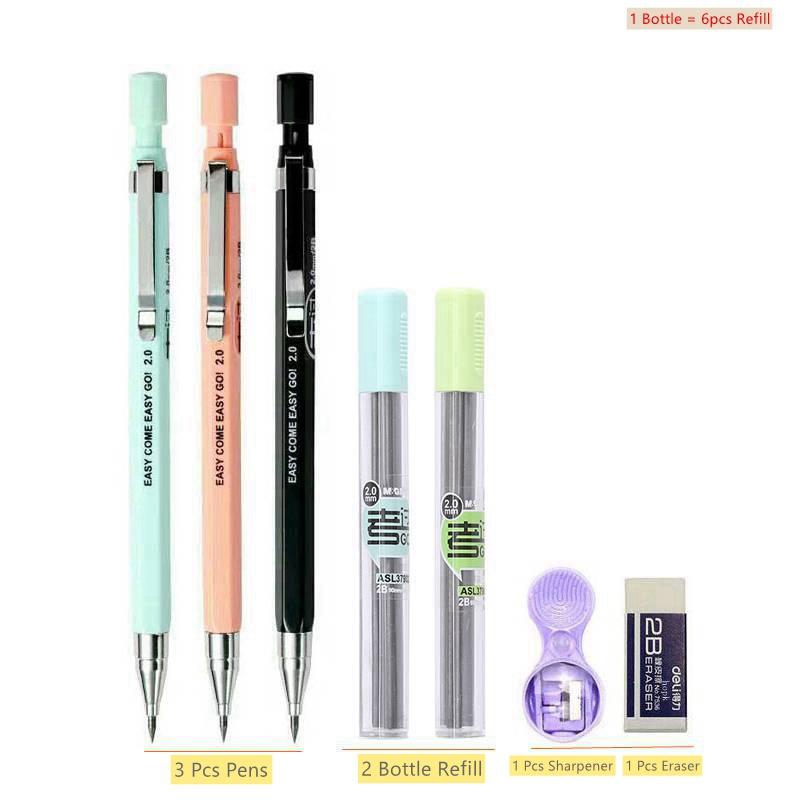 2.0mm Mechanical Pencil Set Creative Pencil Rod Refill for Shool Office Writing Supplies Kids Girl Exam Spare Korean Stationery