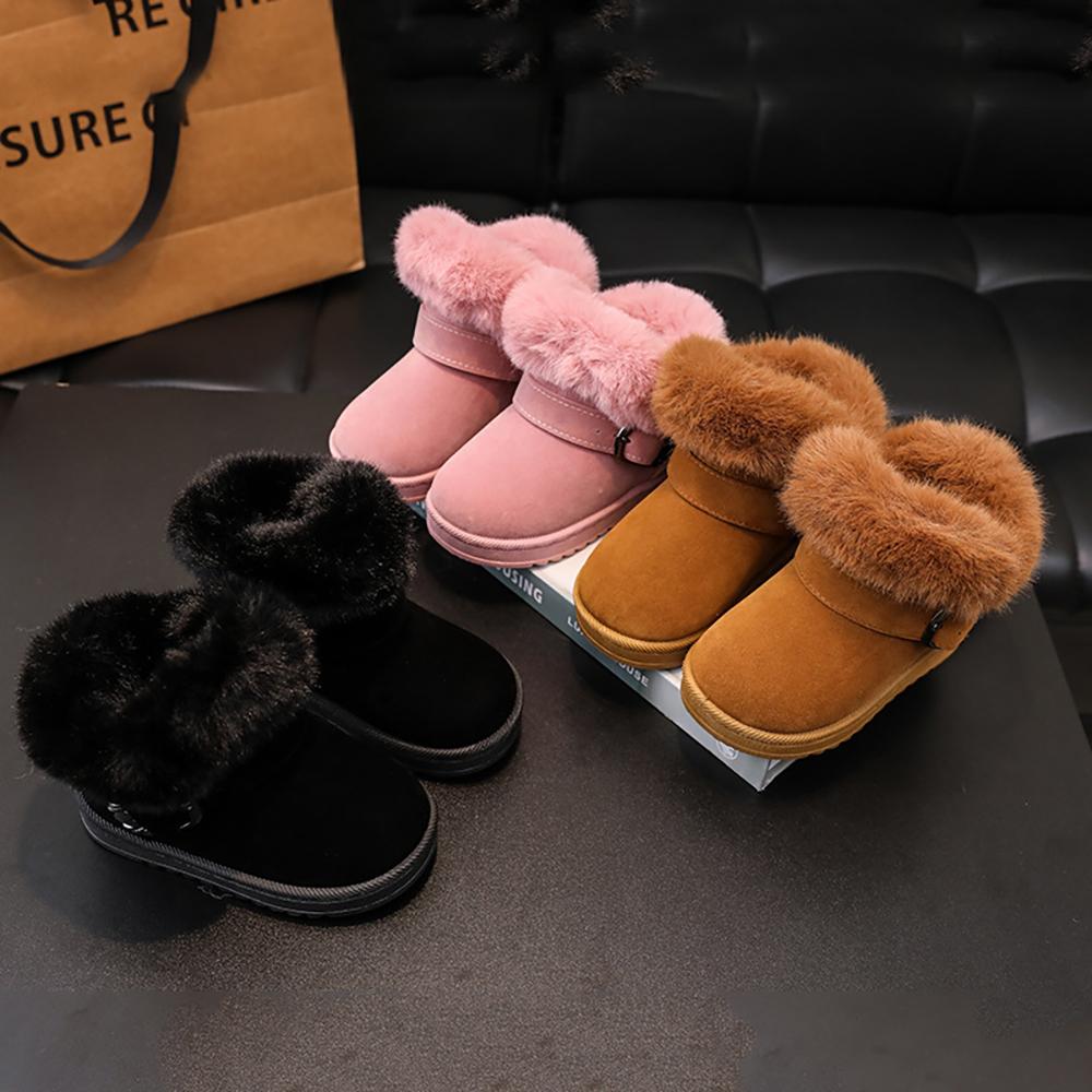 Girls Faux Fur Winter Boots For Girls Thick Warm Children's Plush Boots PU Leather Teenager Girl's Snow Boots Casual Boy's Cotton Shoe