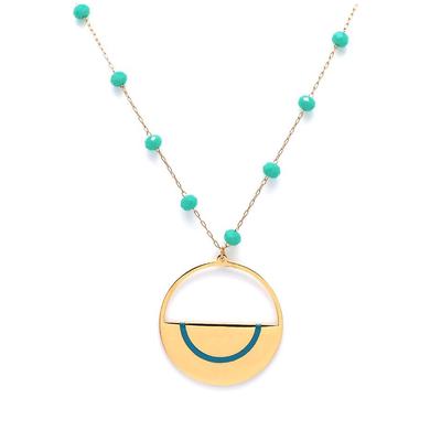 [Q0963] - Designer Necklace Steel 'Boho' Turquoise Gold - 60 Cm - 30 Mm