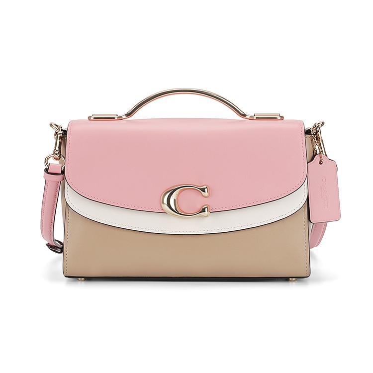 New COACH Celia Cow Leather Small Square Bag, Handbag, Shoulder Bag, Crossbody Bag Medium Size Women's Pink White/Nude C4073-IMTAP