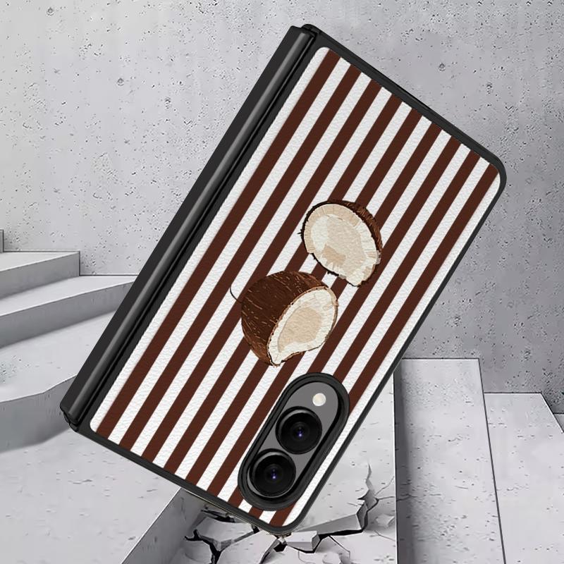 Coconut Stripe Pattern Case For Samsung Z Fold 8 Ultra 7 6 5 4 Hybrid Leather Skin Hard PC Bumper Cover For Galaxy Z Fold8 Fold7 Fold6 Fold5