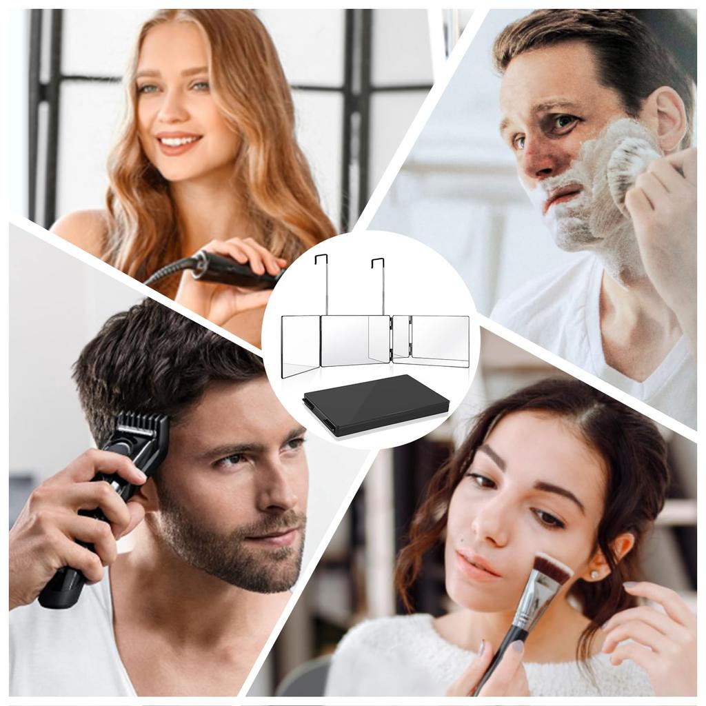 Adjustable Wide Viewing HD Mirror and Back of Head Visibility Height, 360° Angle, Foldable, 3-Way Mirror, Angle, Shatterproof, Surface,