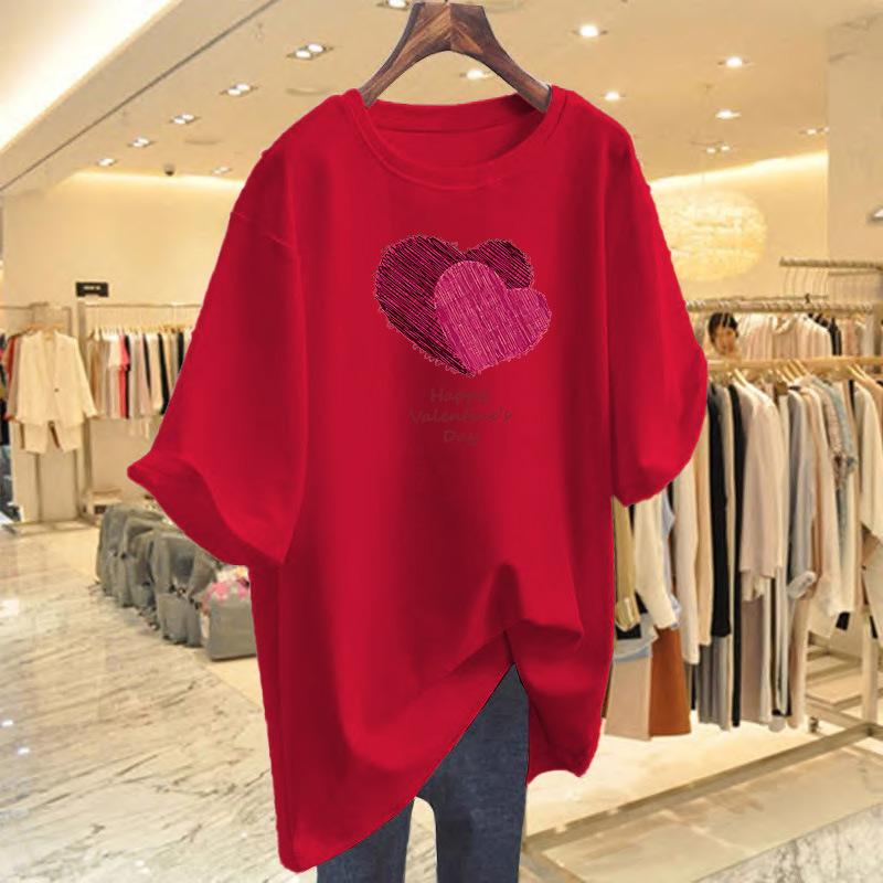 Pure cotton new t-shirt women's summer love pattern printing loose casual design bottoming shirt short sleeve isn't top