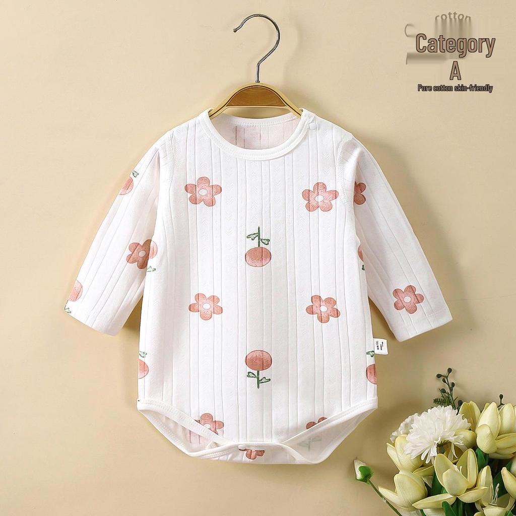 Spring & Autumn Baby Romper, Pure Cotton, Long Sleeve Wrap-over Onesie