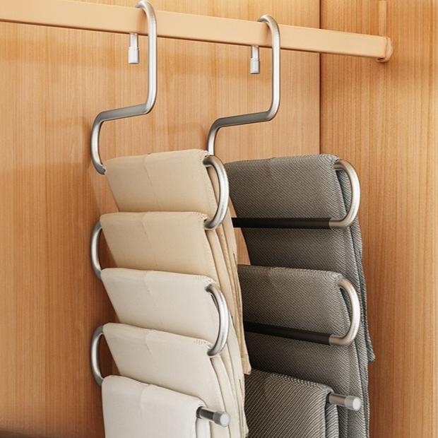 Non-Slip Clothes Hangers Multi-functional Pant Storage Rack with Multiple Hanging and Storage Functions Folding Wardrobe Rack