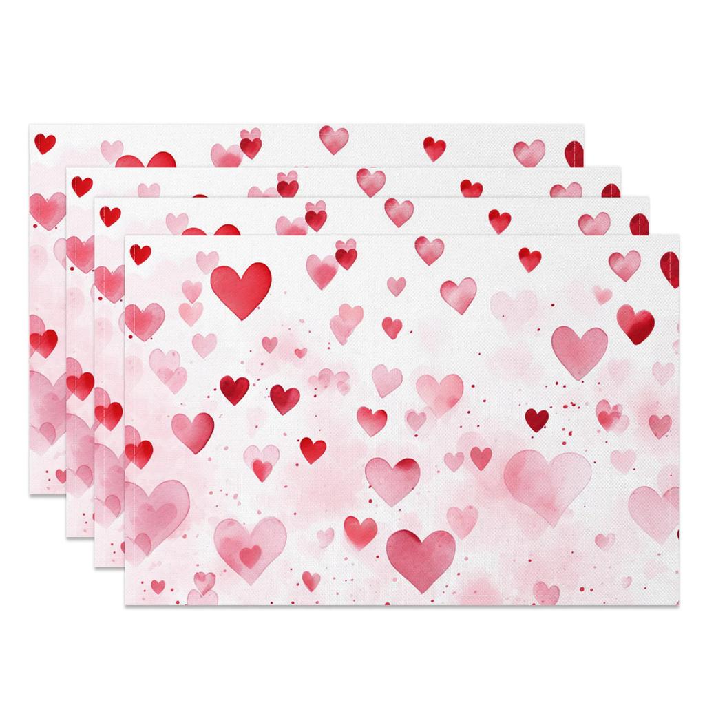 Heart Shape Placemats Romantic Love Pattern 4pc Linen Dining Mats Heat Resistant Valentine's Day Wedding Anniversary Party Decor