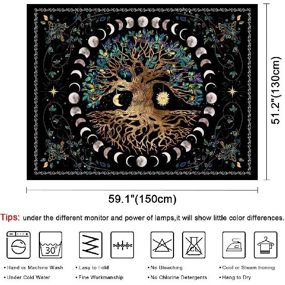 Dyshlynx Tree of Life Tapestry 59x51" Tapestry for Bedroom boho wall hanging Decor, Black Aesthetic Decoration for Living Room Ceiling Dorm Home Art