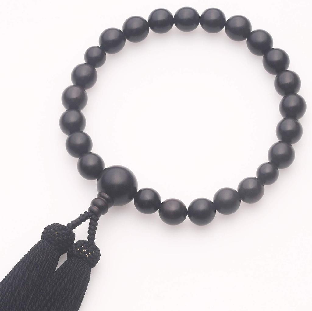LEOBEE Plating Prayer Beads in Matte Striped Ebony with Black Tie, Funeral Set, Magnetic Prayer Bead Bag, Formal Wear