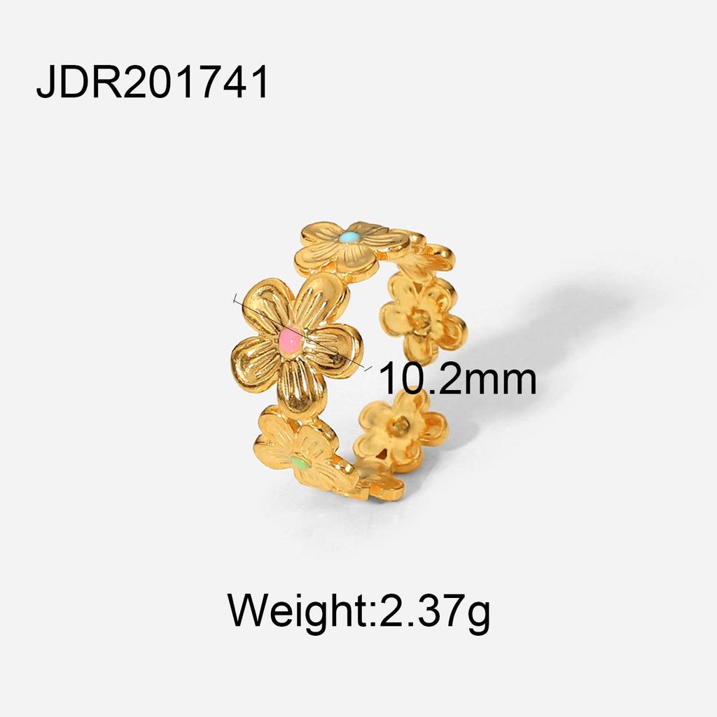 18K Gold Plated Stainless Steel Women's Geometric Colorful Enamel Ring