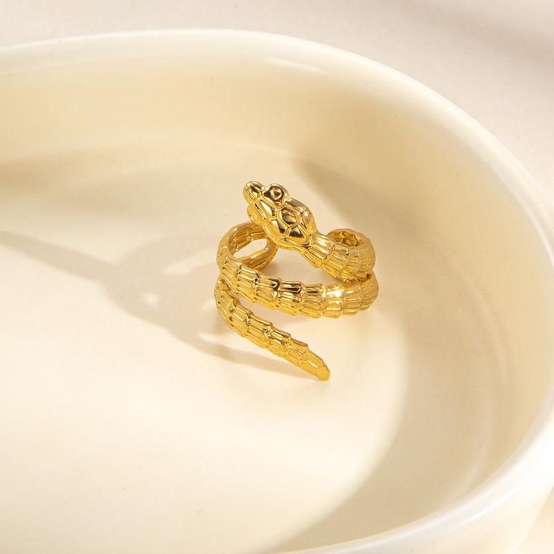 European-American Geometric Gold-Plated Stainless Steel Open Ring for Women