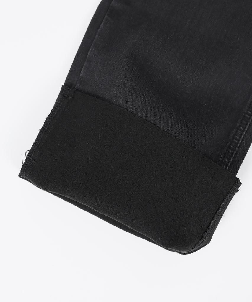 Jikeulib Bonded Brushed Black Cut-Off Hem Straight Denim Pants