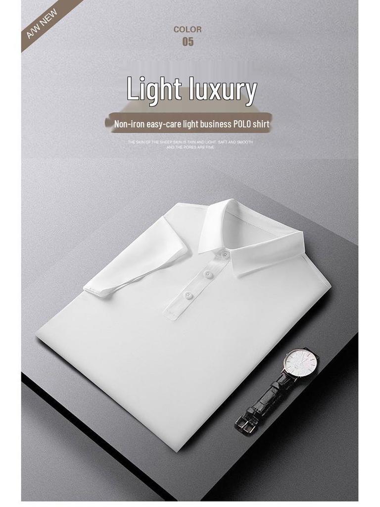 2026 Fashionable Seamless Ice Silk Polo Shirt - Solid Color Short Sleeve Pullover