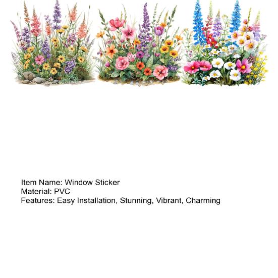 3 Sheets Spring Wildflower Window Clings Colorful Flowers Grass Reusable Static Decals for Home School Office Glass Door Windows