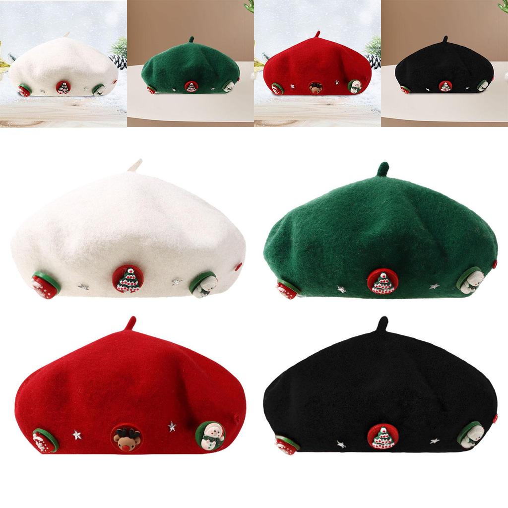 Christmas Beret Cap Women Men Beanie Beret for Holiday Birthday Gift Party