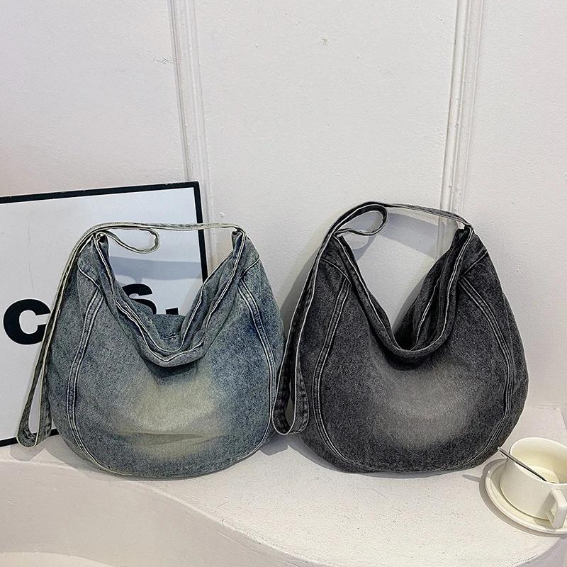 Simple Denim Large Capacity Casual Versatile Youth Shoulder Bags for Women 2026 Fashi Single Zipper Classic Style Commute Bags