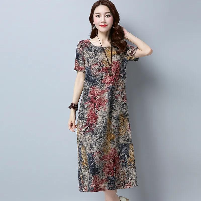 Frauen Sommerkleid Lose Plus Größe Casual Kleid Vintage Print Strand Sommerkleid Kleider Vestidos