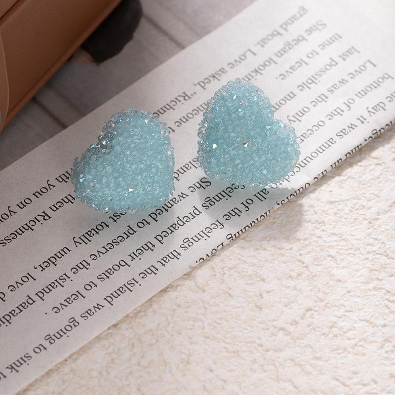 Small Fresh Sugar Ab Colored Diamond Love Earrings High Sense Women Fashion Sweet Stud Earrings 925 Silver Needle Earrings