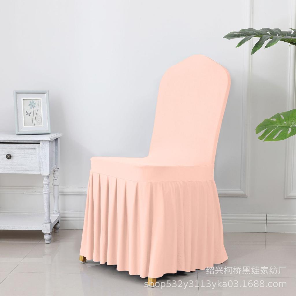 Banquet Chair Cover Thickened Elastic Pleated Skirt Dining Chair Cover Wedding Hotel Party Venue Decoration Simple and Versatile