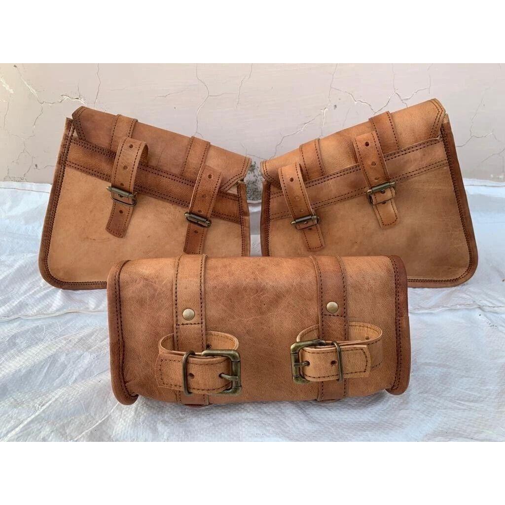 Leather Bag Saddle Motorcycle Bags Bike Brown Panniers Side Vintage Bicycle New
