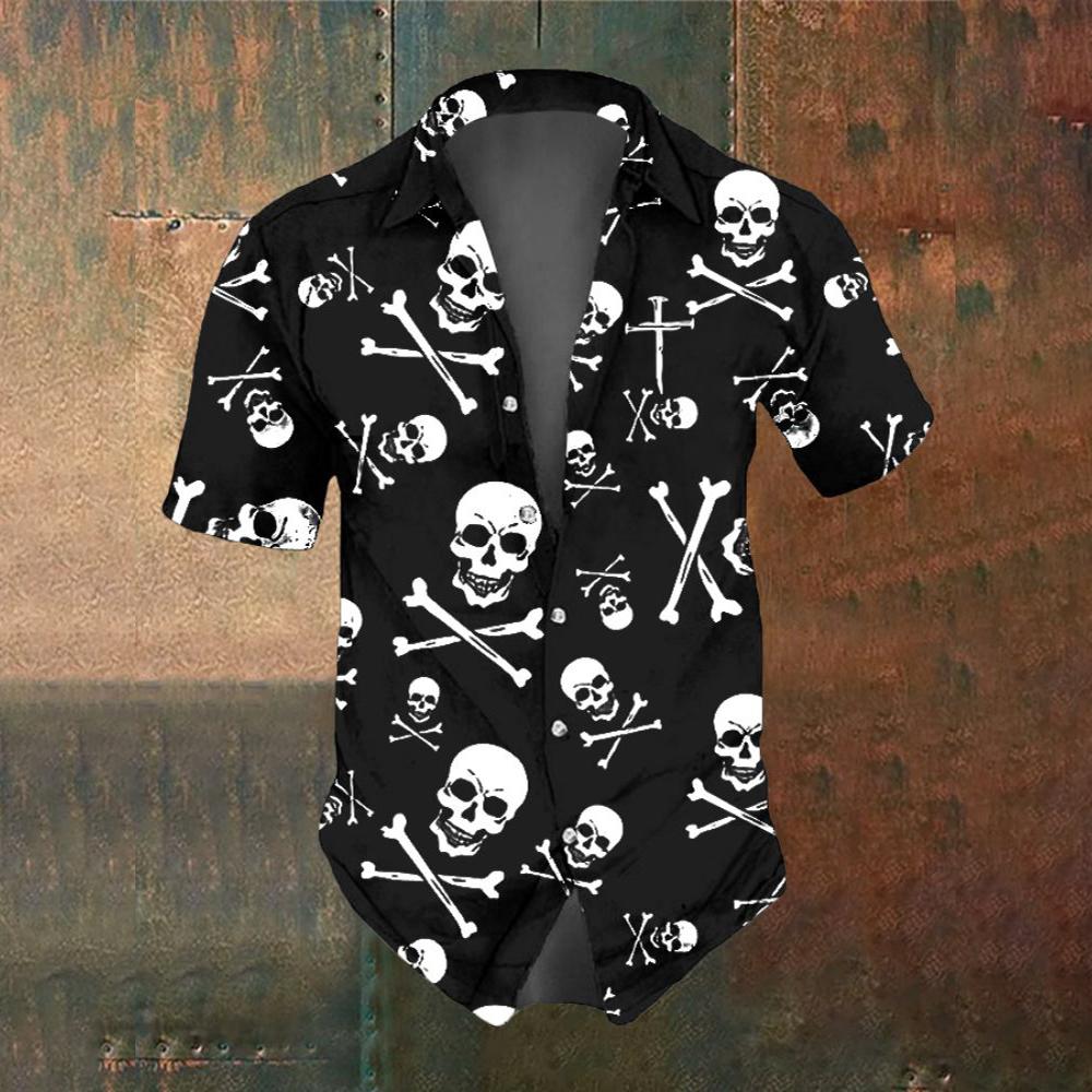 Sommer Herrenmode Horror Totenkopf Kreuz Print Herren Kurzarmhemd Street Trend Party Herren Oversized T-Shirt Top GRÖSSE S-5XL L black