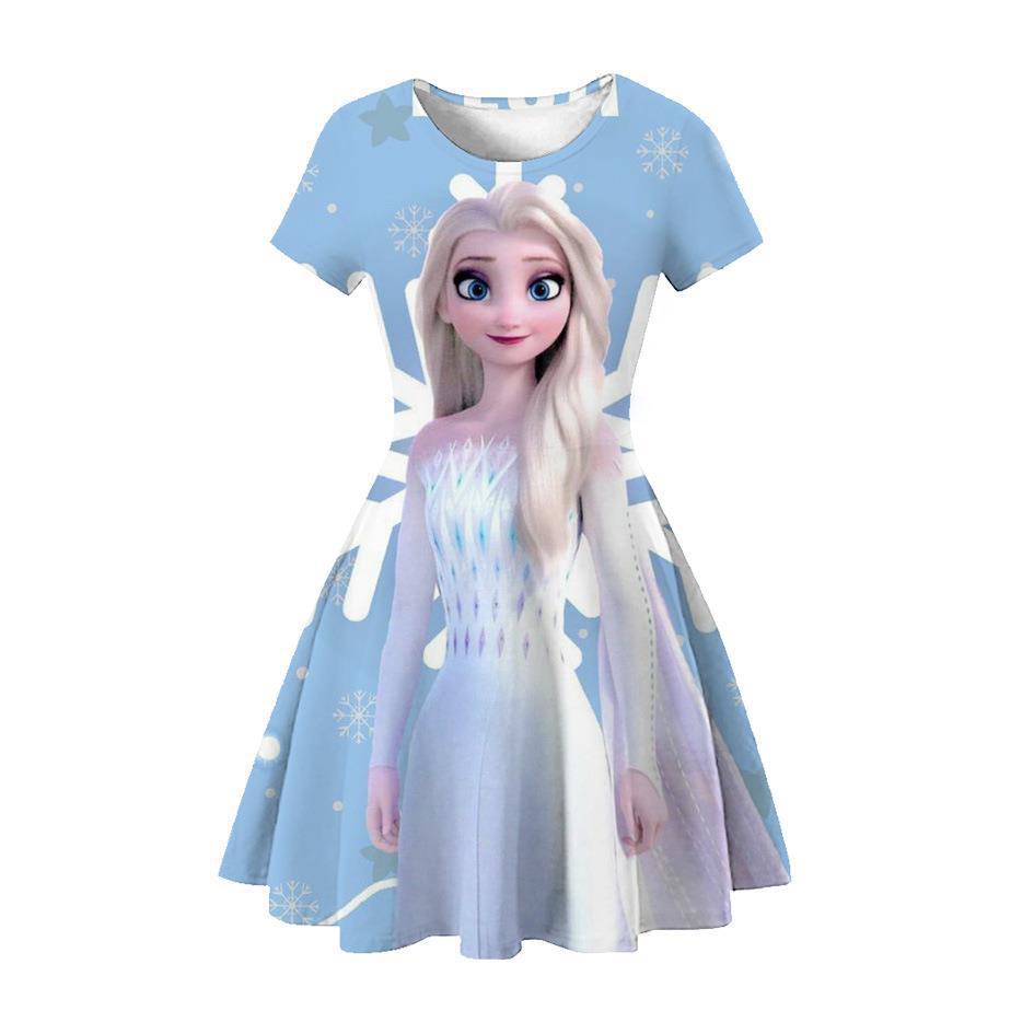 Children'S Skirt Princess Dress 2D Digital Printing Short Sleeve Girls Dress