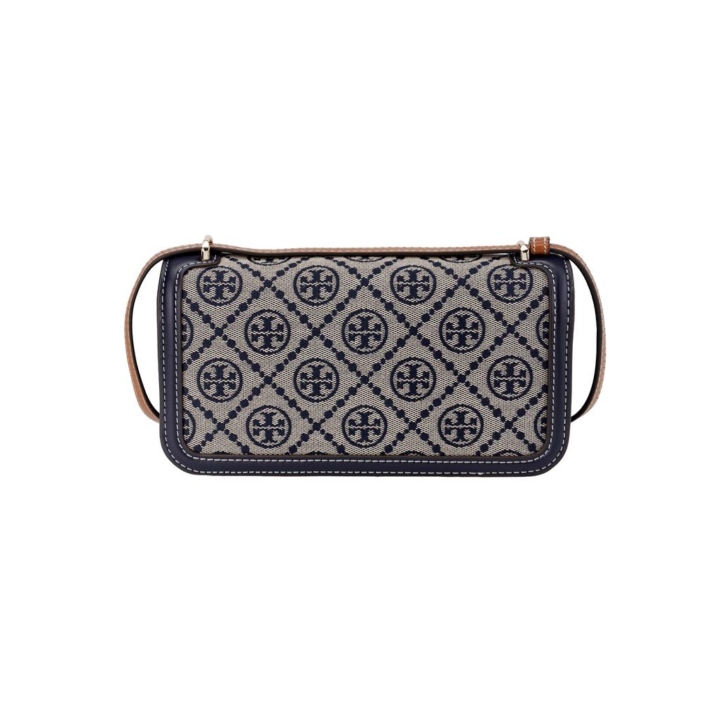 Tory Burch Eleanor T Monogram Logo Magnetic Closure Jacquard And Leather Crossbody Shoulder Bag Small Women Bags Navy-Blue 159013-405