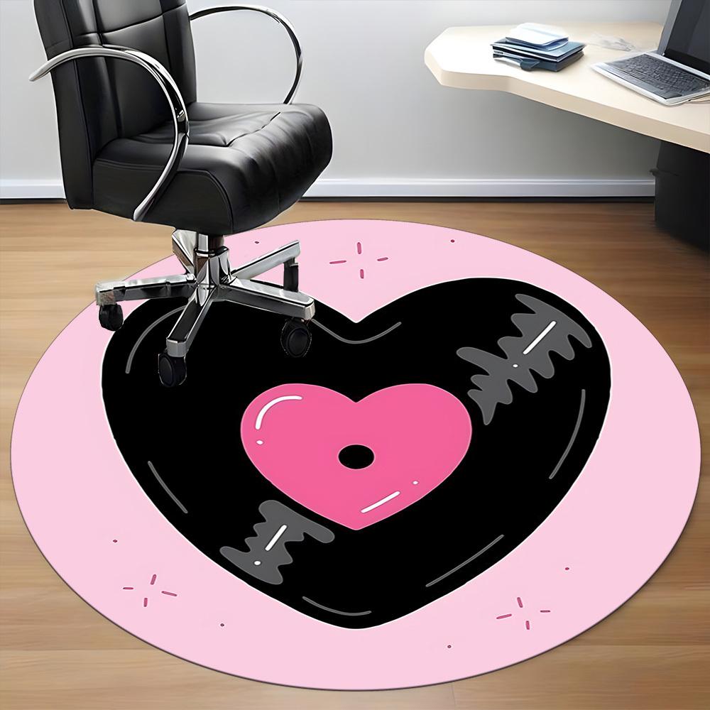 1pc Heart Vinyl Office Round Area Rug, Mat Suitable For Office, Under Office Chairs Bedroom Living Room Home Decor, Room Deco
