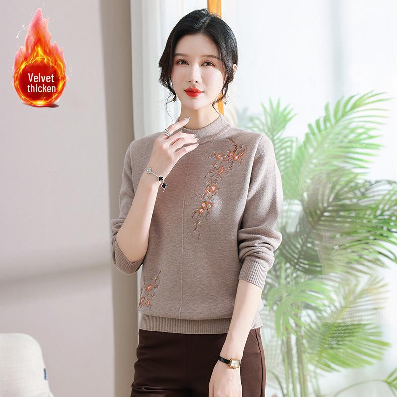 

2025 Women s Fleece-Lined Jacquard Sweater: Semi-High Neck, Warm, Thickened Base Layer for Autumn & Winter 120, 140-160 jins