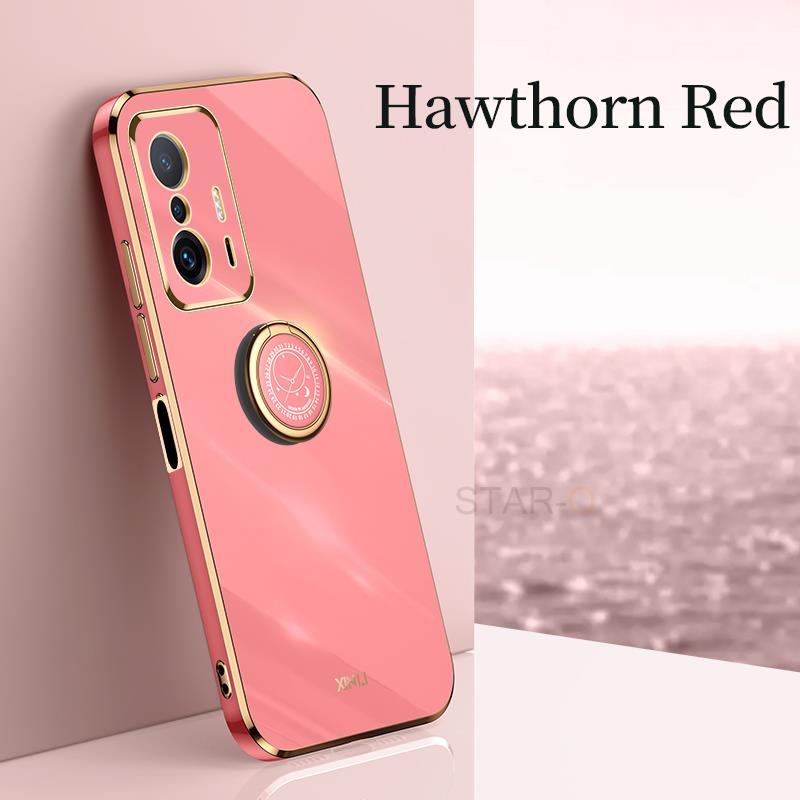 Lyxig Plätering Fyrkantig Stötfångare Ringhållare Telefonfodral För Xiaomi Mi 11t Pro 11 T Silikon Ställskydd På Xiomi Mi11 Mi11t 11tpro