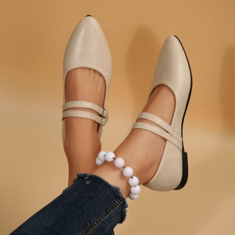 Fashion women's genuine leather double metal buckle slip-on Mary Jane ballet flats soft comfortable casual female shoes