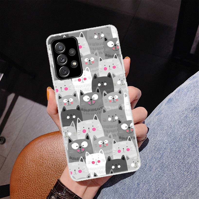 Cartoon Cute Cats Background Phone Case for Samsung Galaxy A52 A51 A50S A12 A22 A32 A72 A10S A30S A31 A71 Note 20 Ultra 10 Plus