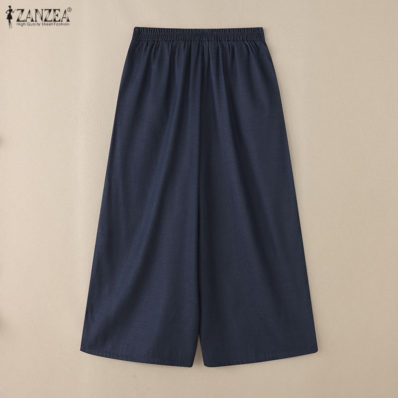 ZANZEA Damen Lässige Elastische Taille Lockere Geblümte Cropped-Hose