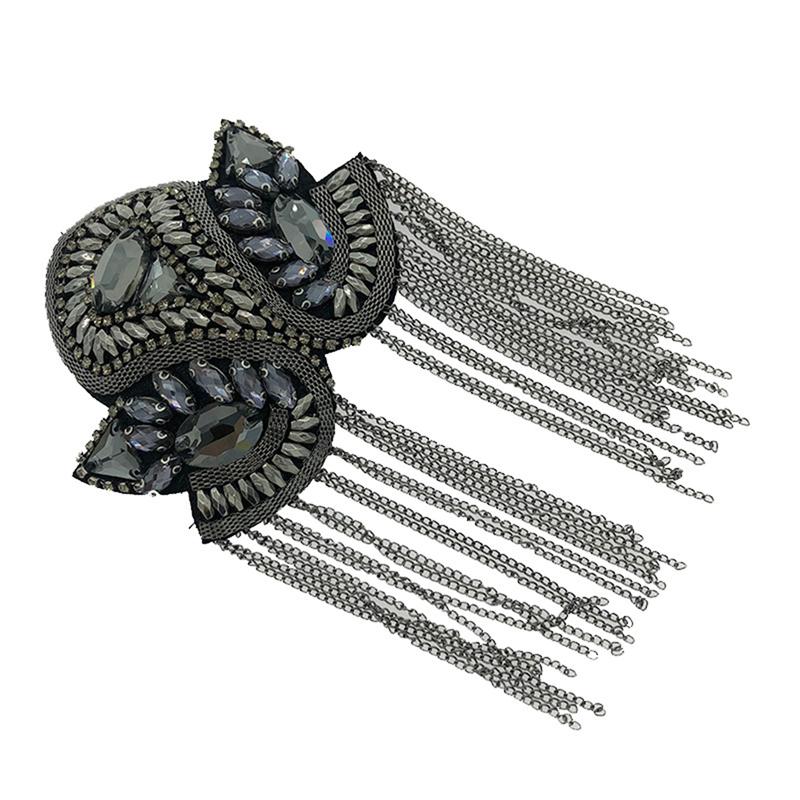 Toppe con design a goccia d'acqua di diamante con perline, nappa di cristallo con frange, strass, distintivi da spalla, spille, applicazioni per abito da donna