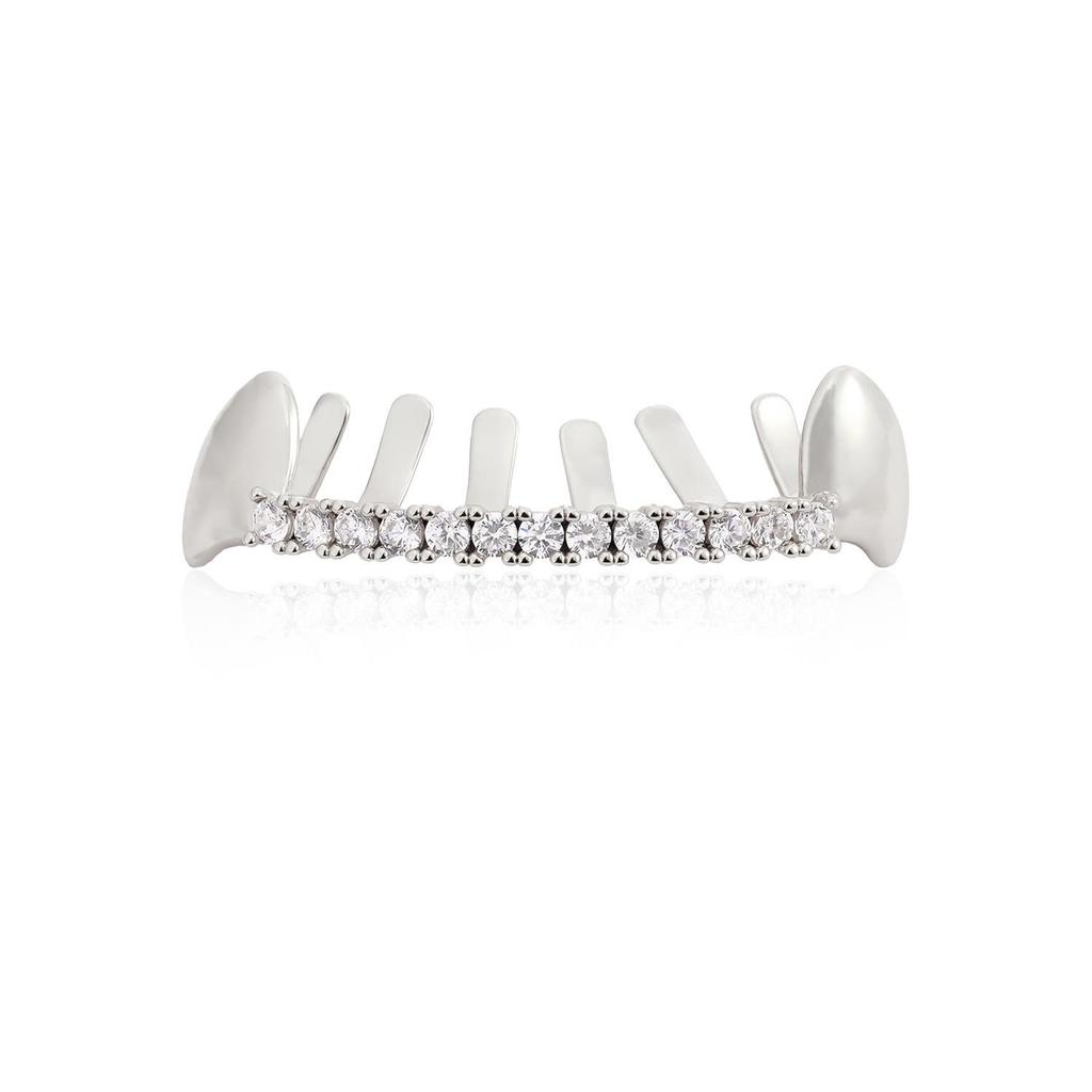European and American Trendy Hip-Hop Diamond Decorated Teeth Grillz, Real Gold Electroplated