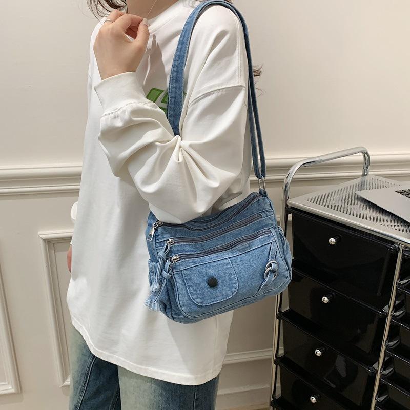 Jeans Crossbody-Tasche mit mehreren Reißverschlusstaschen, lässige Umhängetasche für Damen, für den täglichen Gebrauch und Reisen