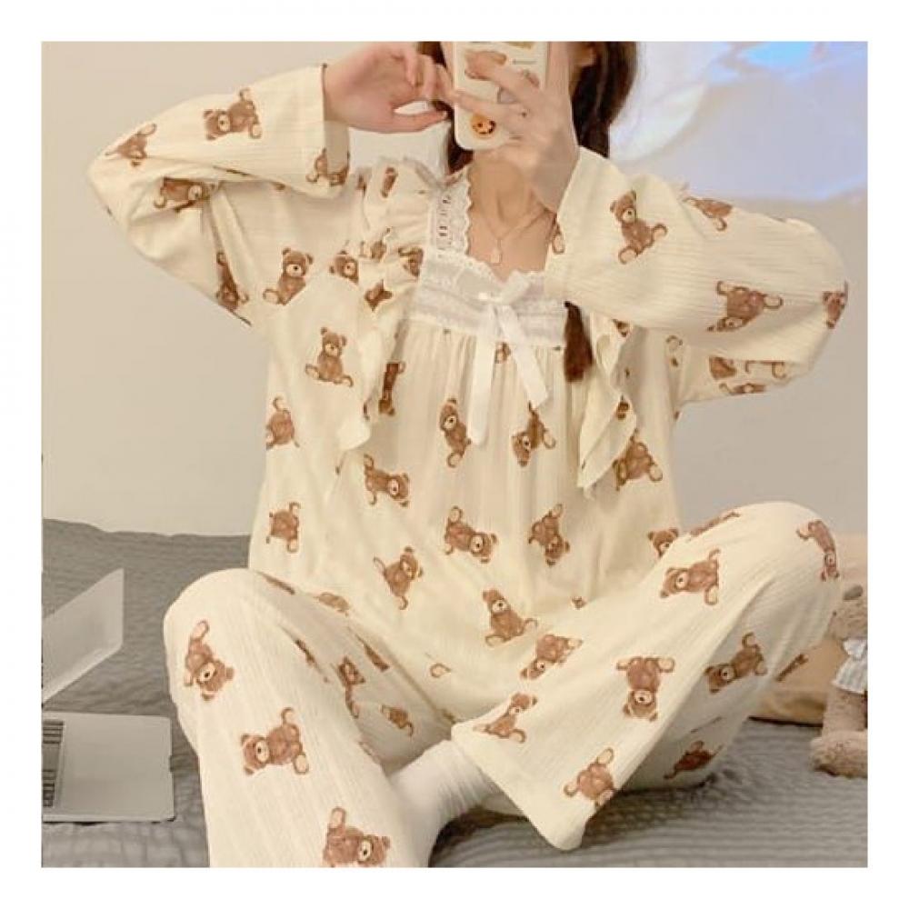 Navava Women S Long Sleeve Lace Pajama Set Nt1312