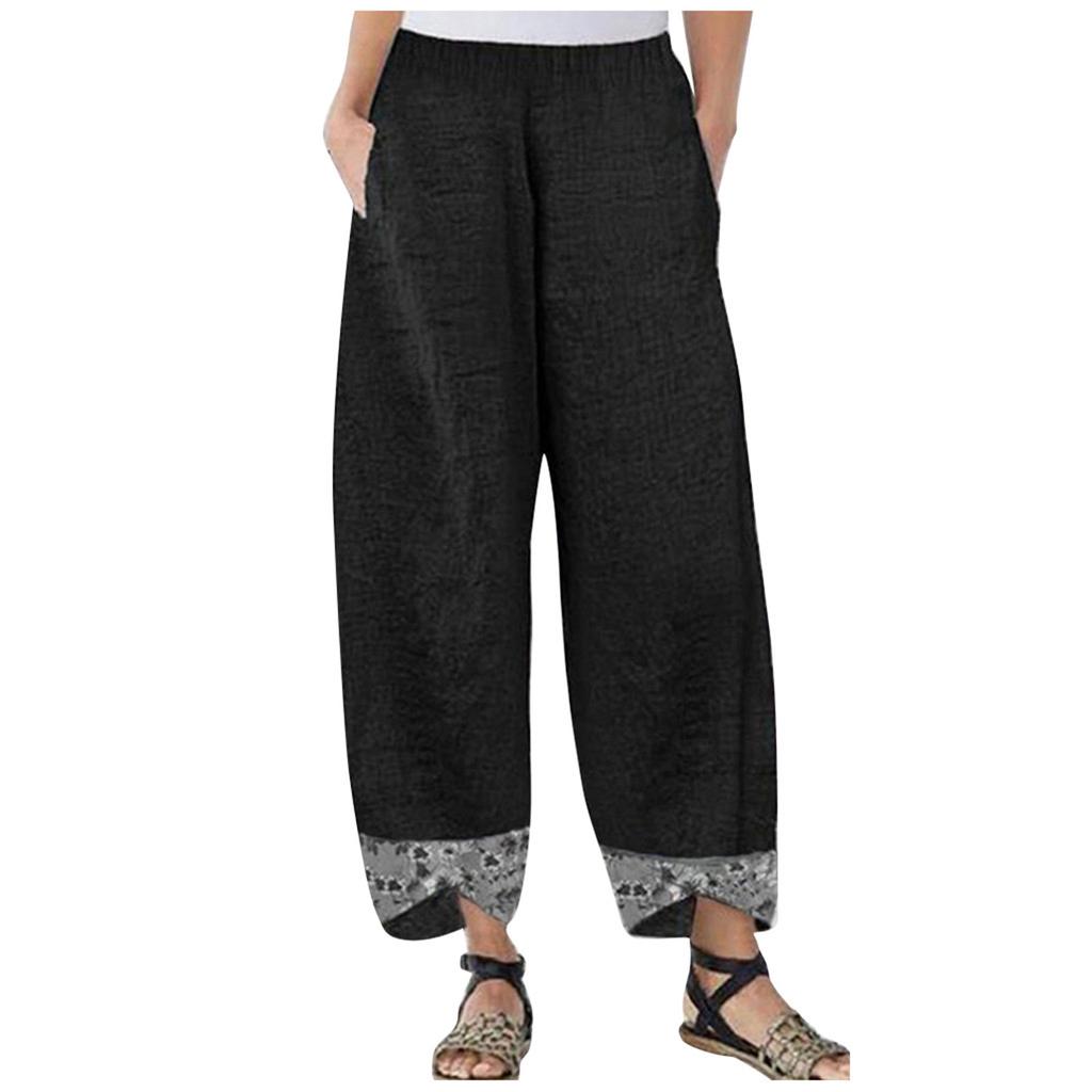 SHO Women Cotton Linen Solid Patchwork 