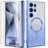 Case and Tempered Glass - Samsung - Galaxy S25 Ultra - Silicone - Camera Protection - Glitter Blue
