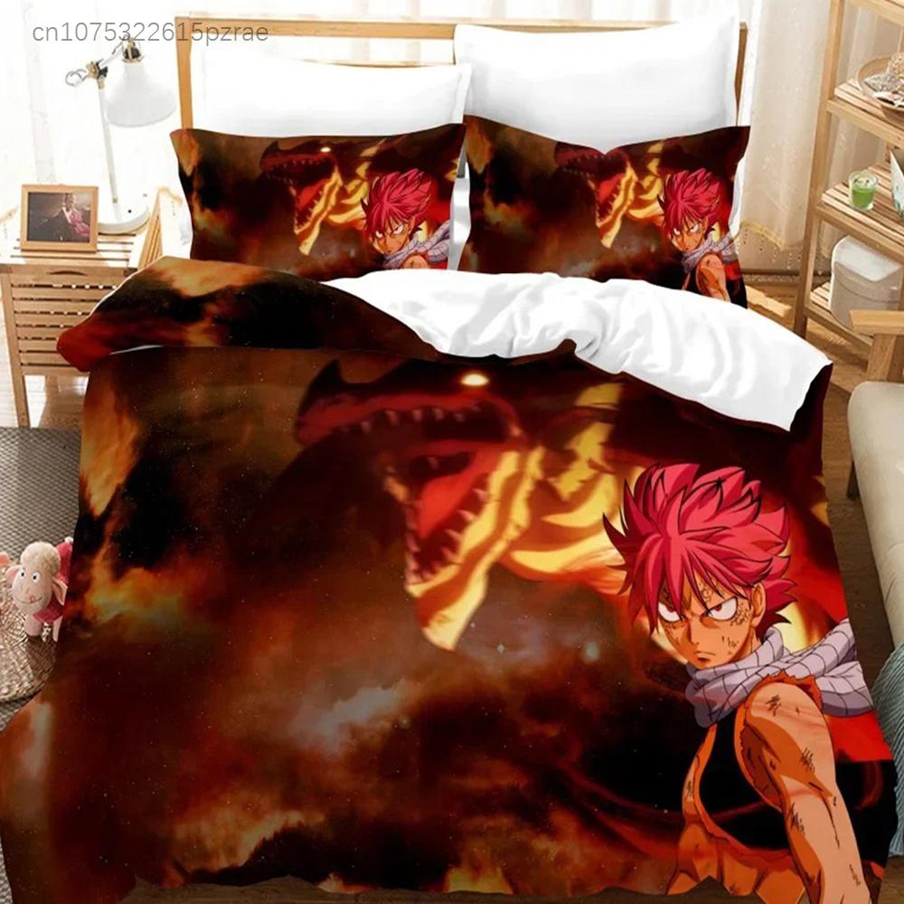 Anime Fairy Tail Natsu Juego de Cama Funda Nórdica Dormitorio Fundas de Edredón Individual Doble King Size Funda de Edredón Textil para el Hogar