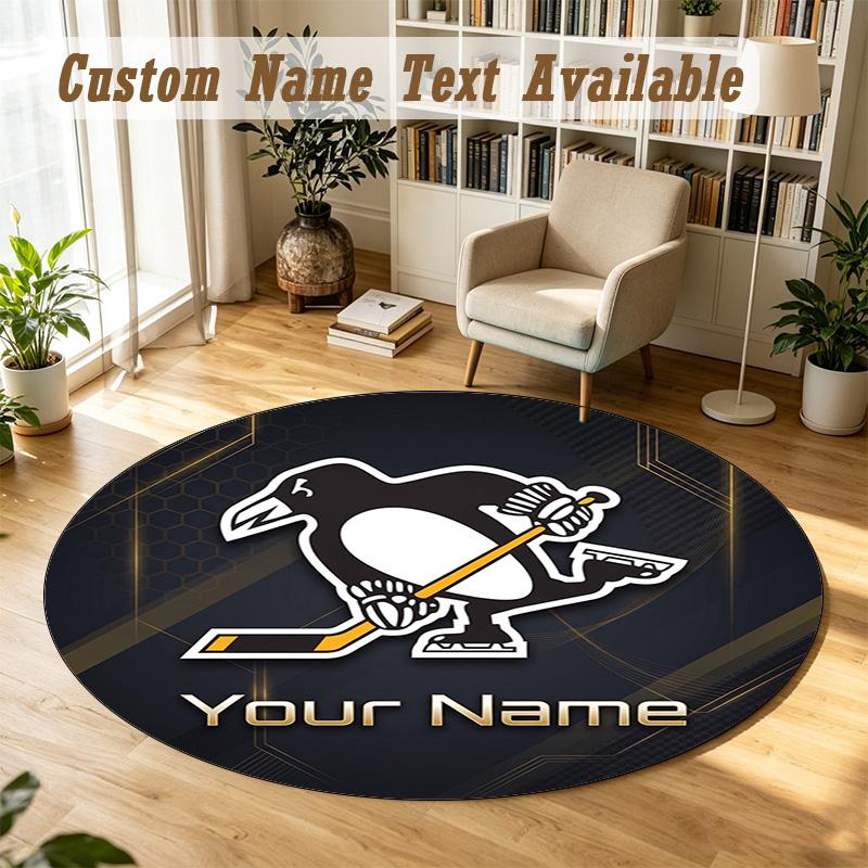 Round Rug Custom NamePittsburgh Penguins Pattern Non Slip Carpet Home Floor Decor