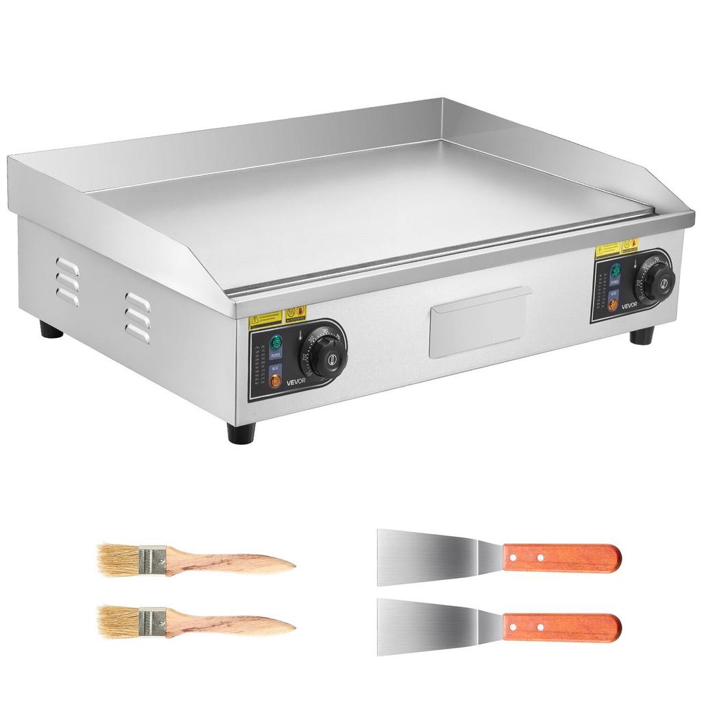 Commercial Electric Griddle, 725 X 400 Mm, 4400W, 50-300°C Adjustable Temp Control, Stainless Steel Countertop Full Flat Top Grill with 2 Spatulas and