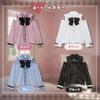 SUNNYSTEP Women's Lolita Top, Long Sleeves, Heart Print, Off-the-Shoulder, Ribbon, Sickly Cute, Pink, Black, White, Bow Tie, Lace, Ruffles, Mass-Produ